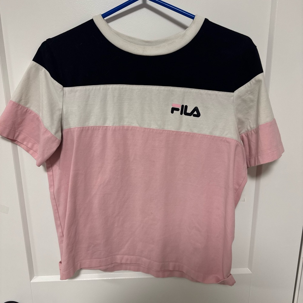 Fila Tri-Color Tee in Pink, White, and Black